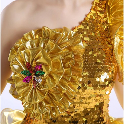 Sequins paillette Gold Jazz Dance Modern Dance Costume Fashion High Quality Dancing Dress Stage Show Dresses